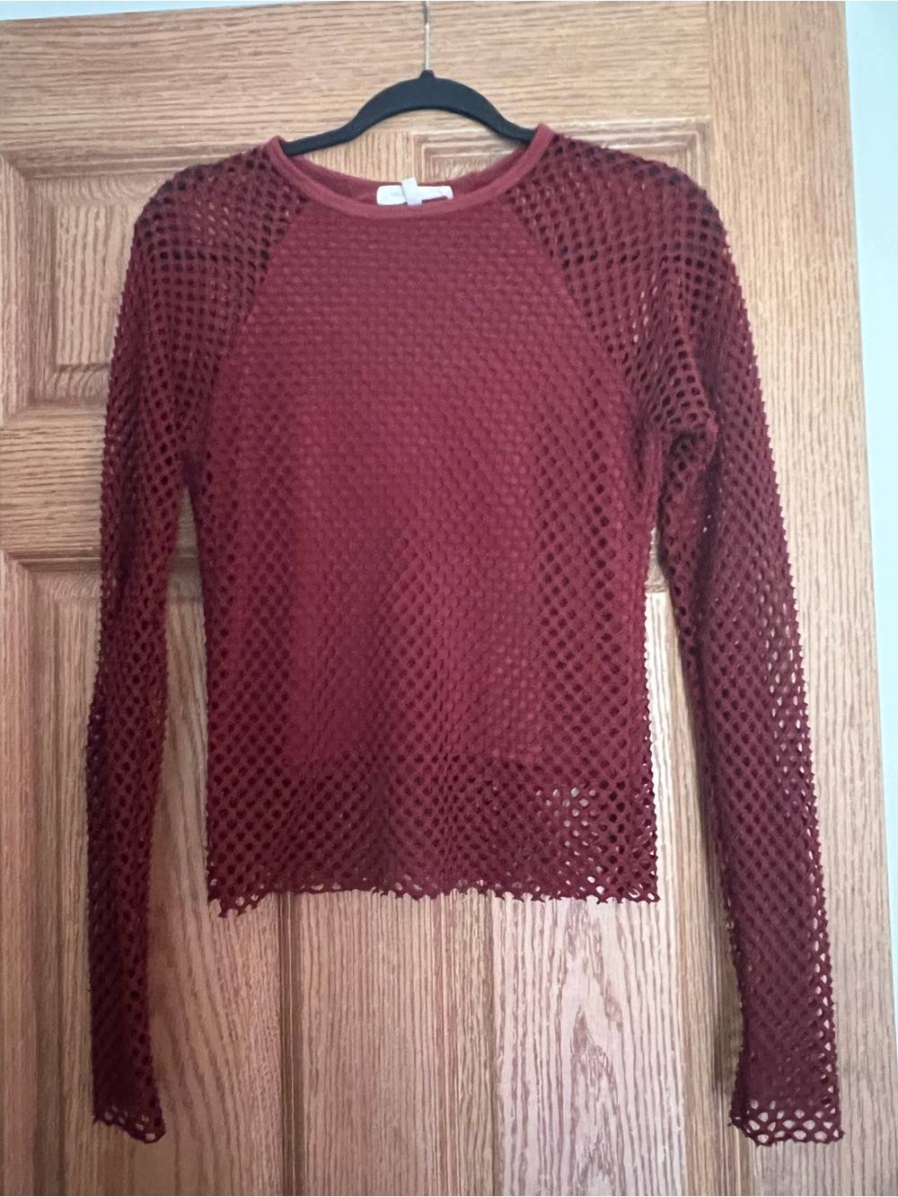 Gilded Intent Burgundy Mesh Long Sleeve Top